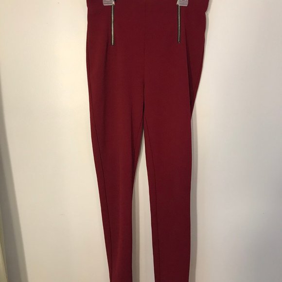 Forever 21 Red Leggings with Exposed Zipper Detail - Picture 1 of 5